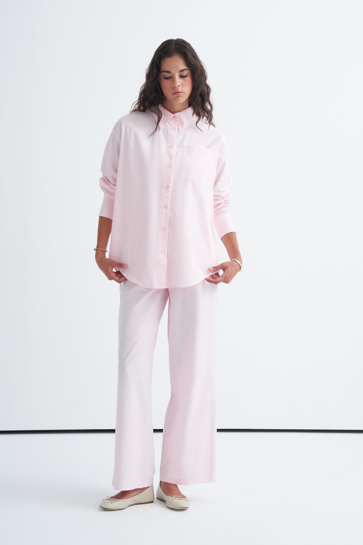 Basic Gömlek Pantolon Takım Pembe