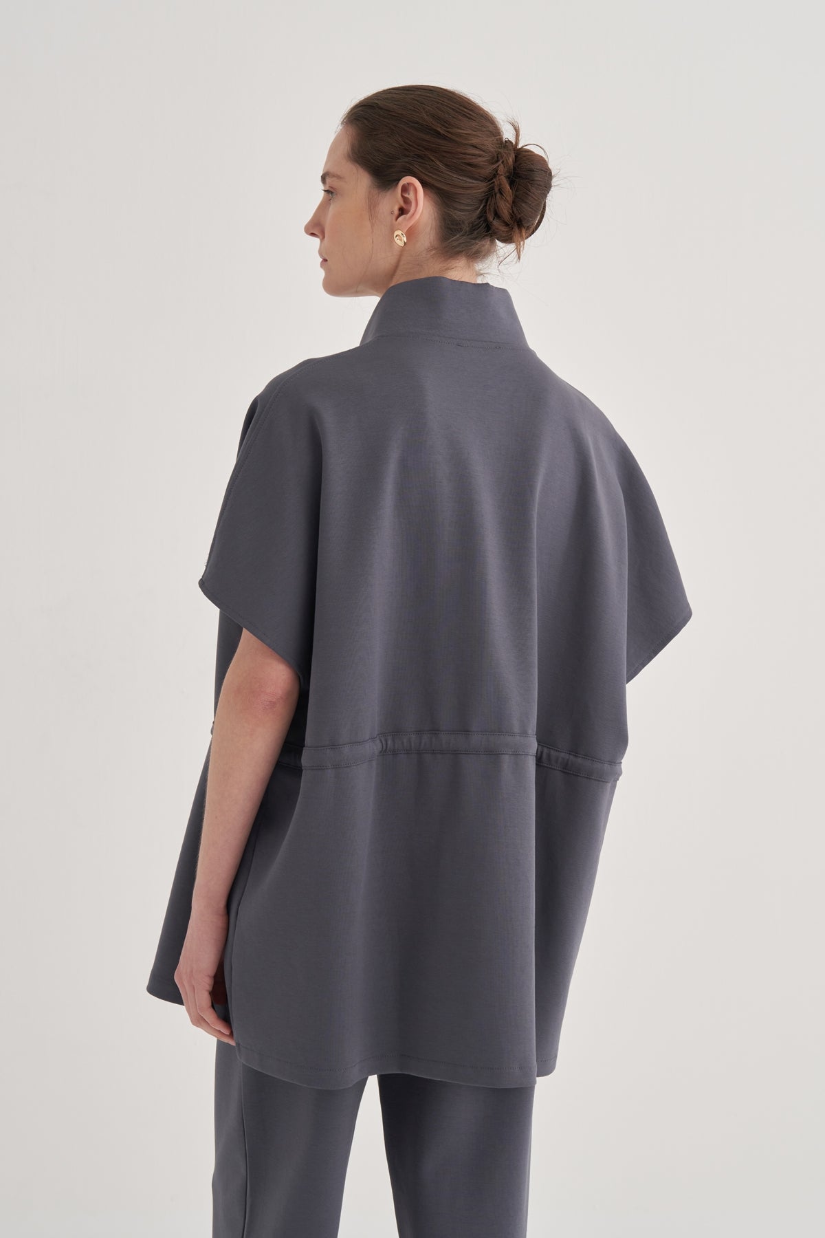 Kadın İnterlok Oversize Yelek Pantolon Takım Füme