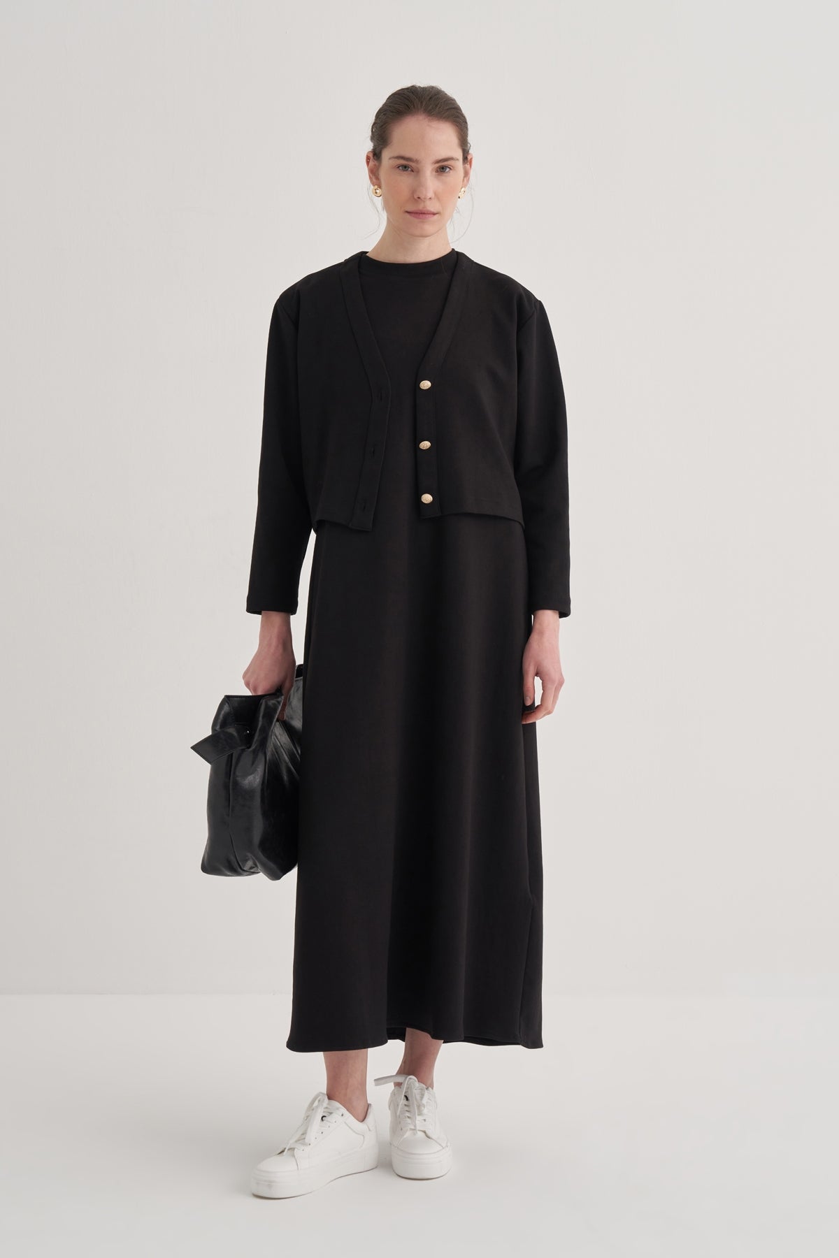 Kadın İnterlok Sıfır Kol Elbise Siyah