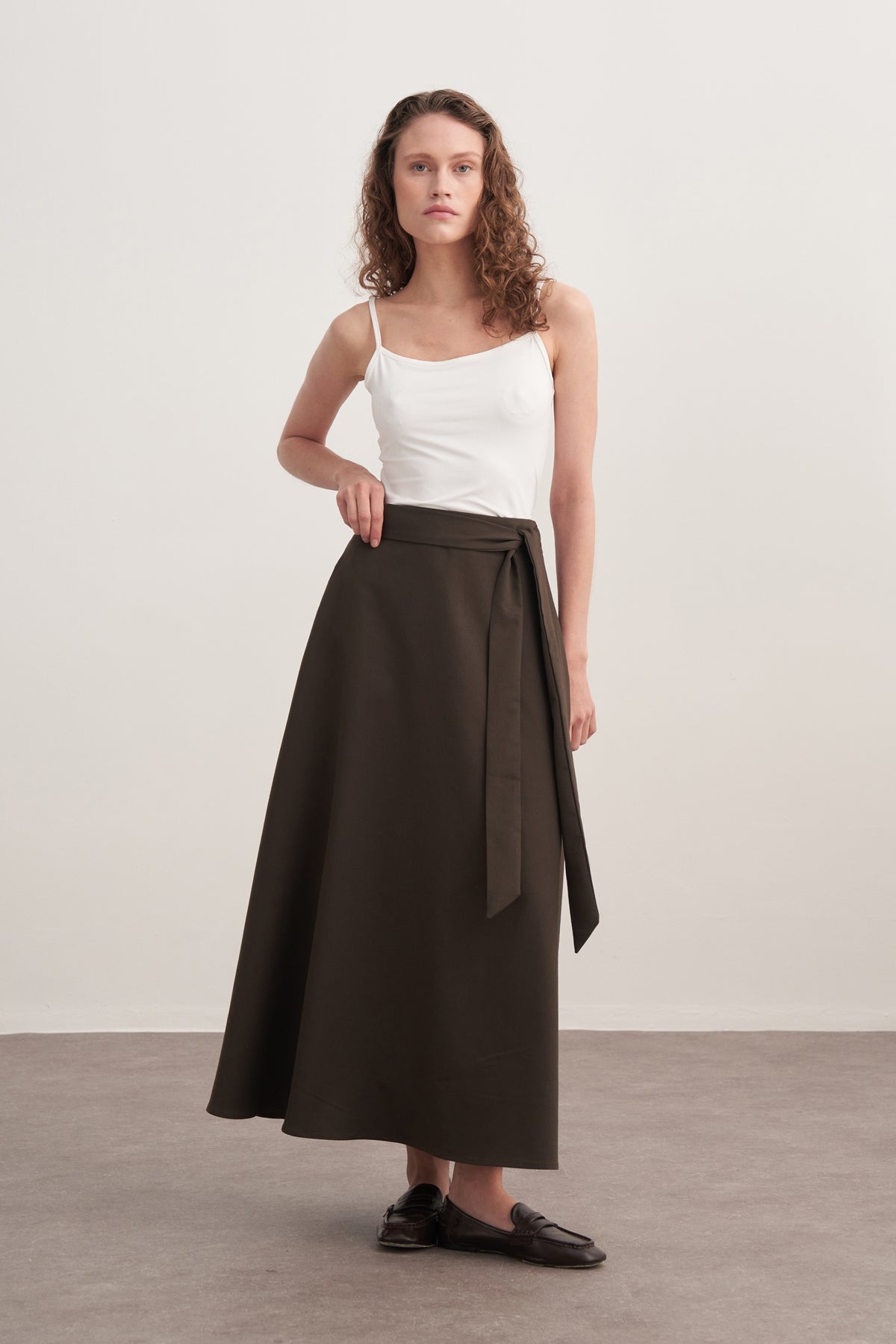 Kadın Gabardin Gömlekli Kloş Etek Takım Koyu Haki