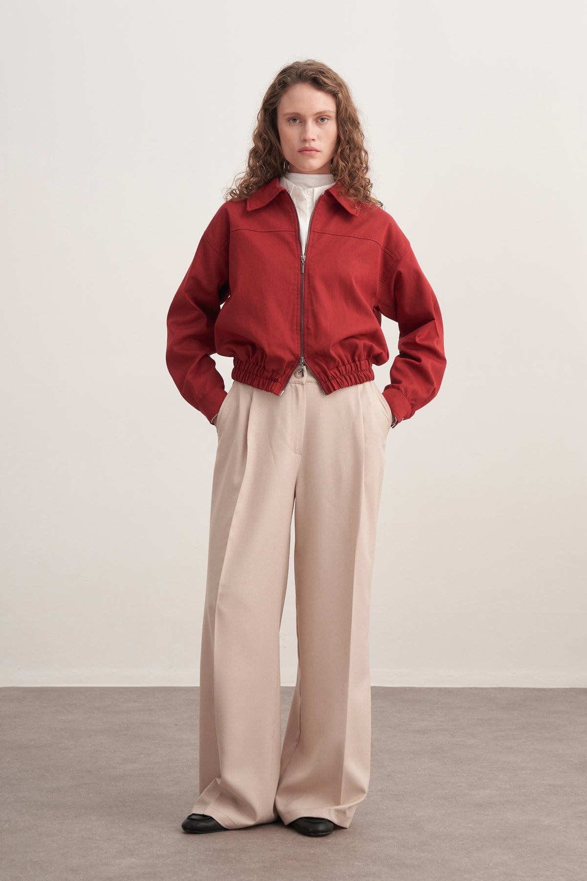 Kadın Gabardin Bomber Ceket Kırmızı