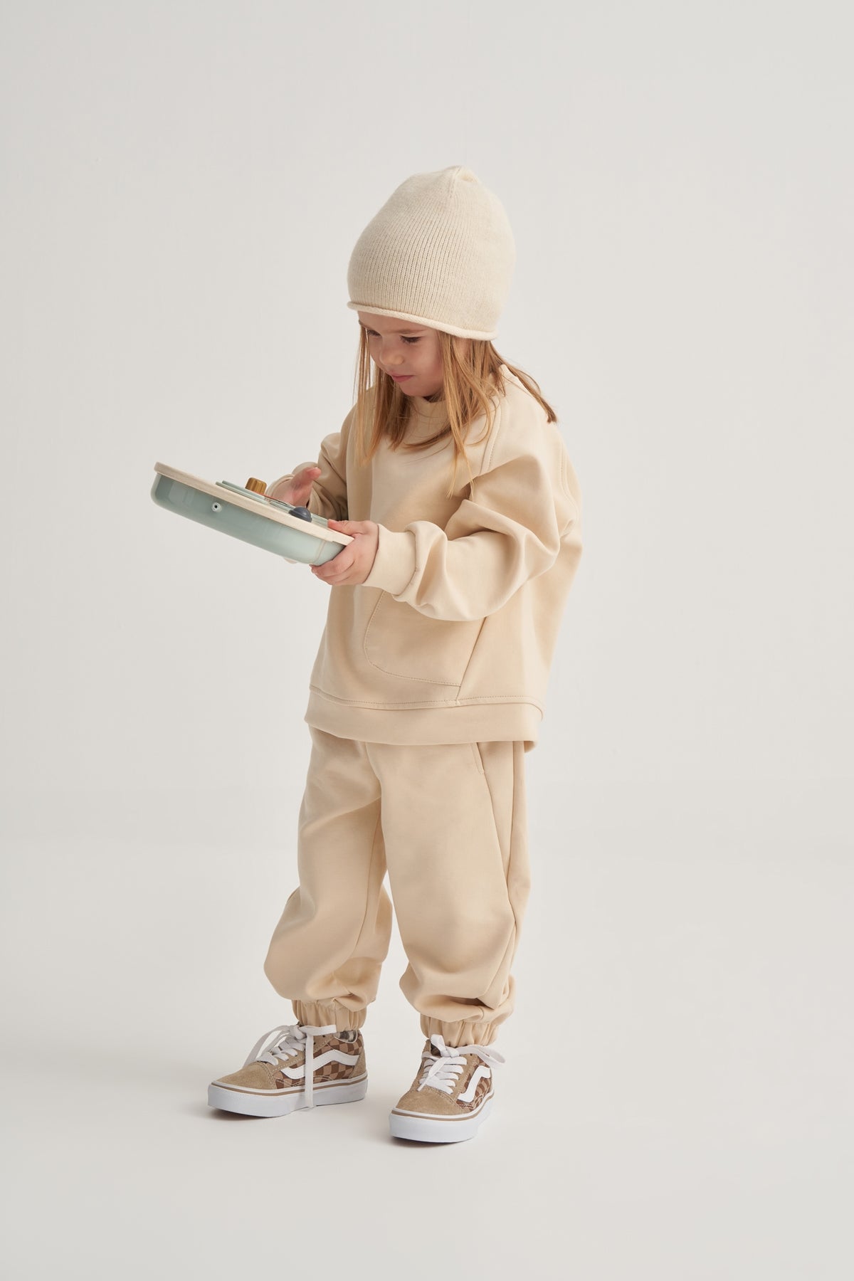 Unisex Çocuk İnterlok Dikiş Detaylı İkili Takım Bej