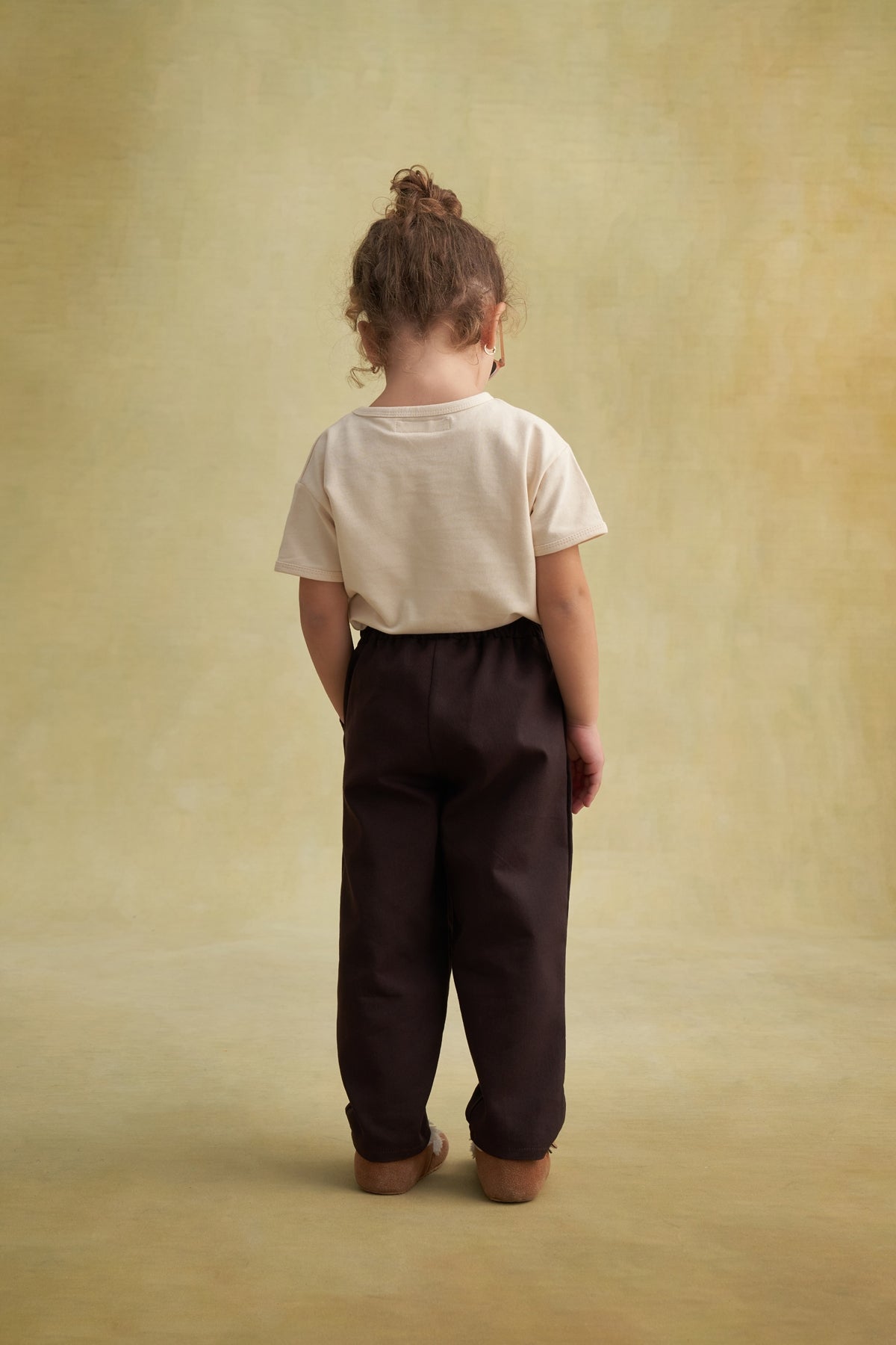 Unisex Çocuk Gabardin Bel Lastikli Pantolon Kahve