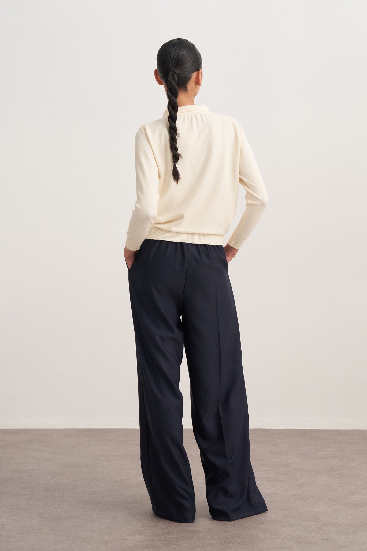 Kadın Dökümlü Pileli Palazzo Pantolon Lacivert