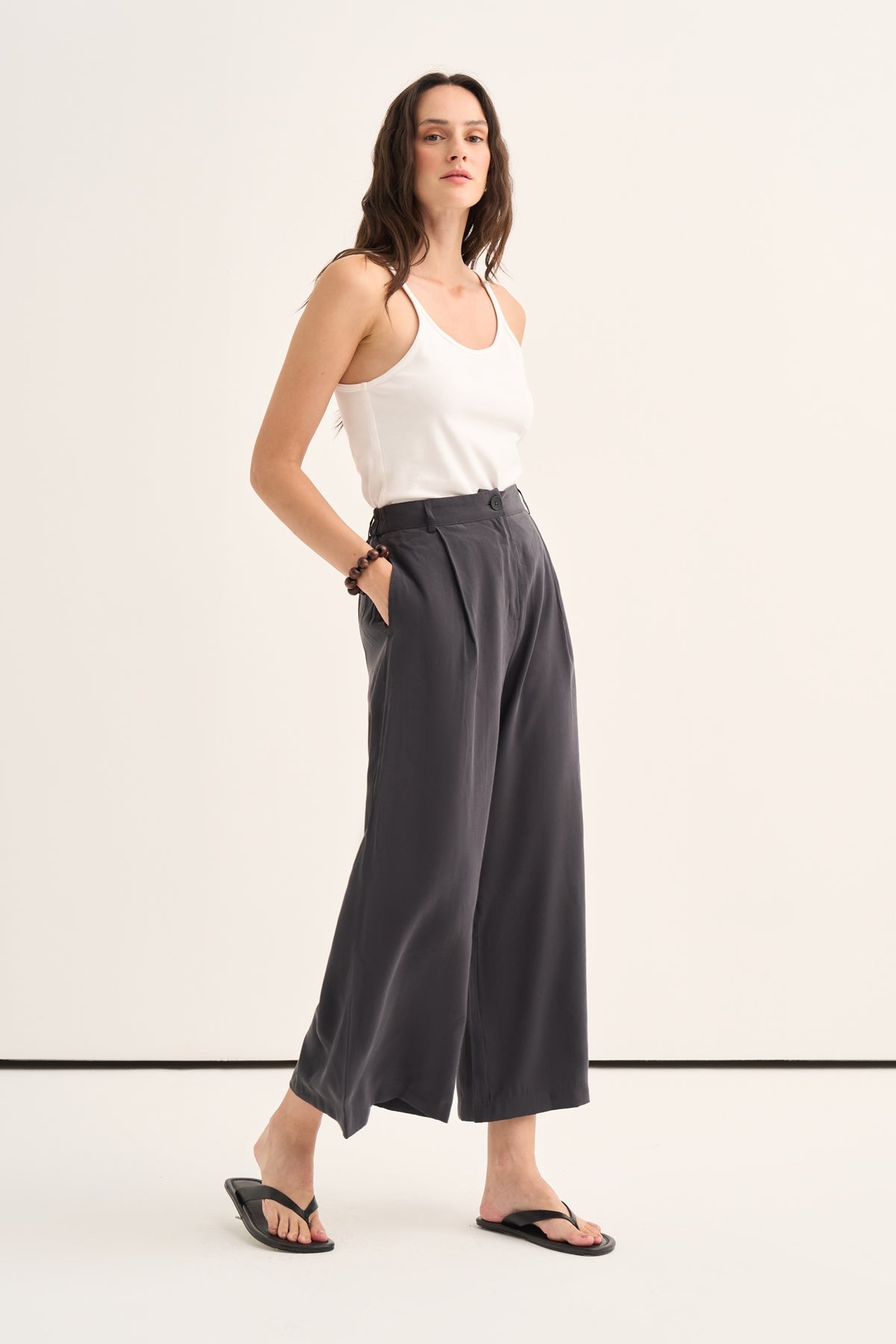 Kadın Modal Pileli Culotte Pantolon Antrasit