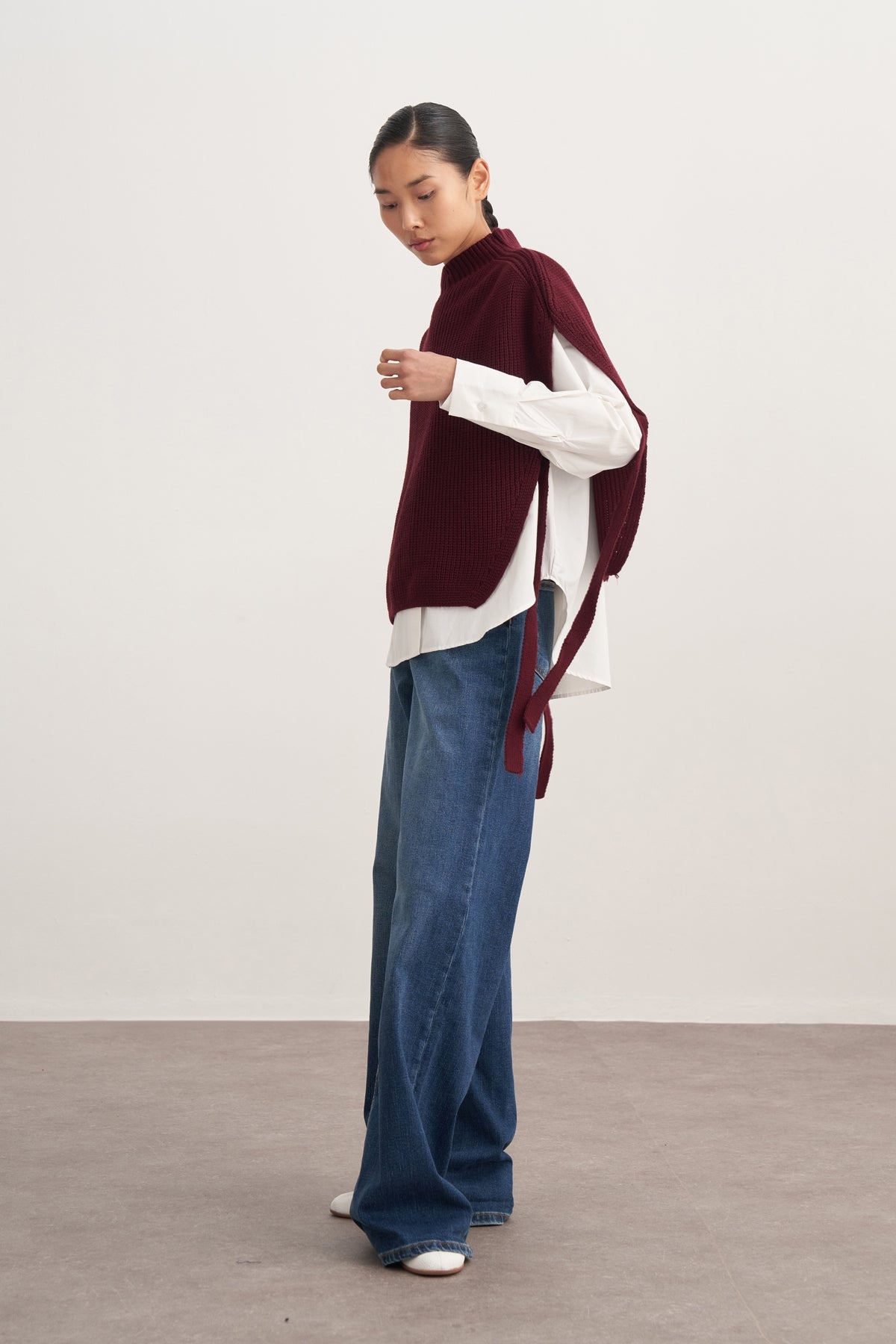 Kadın Bağlama Detaylı Triko Süveter Bordo