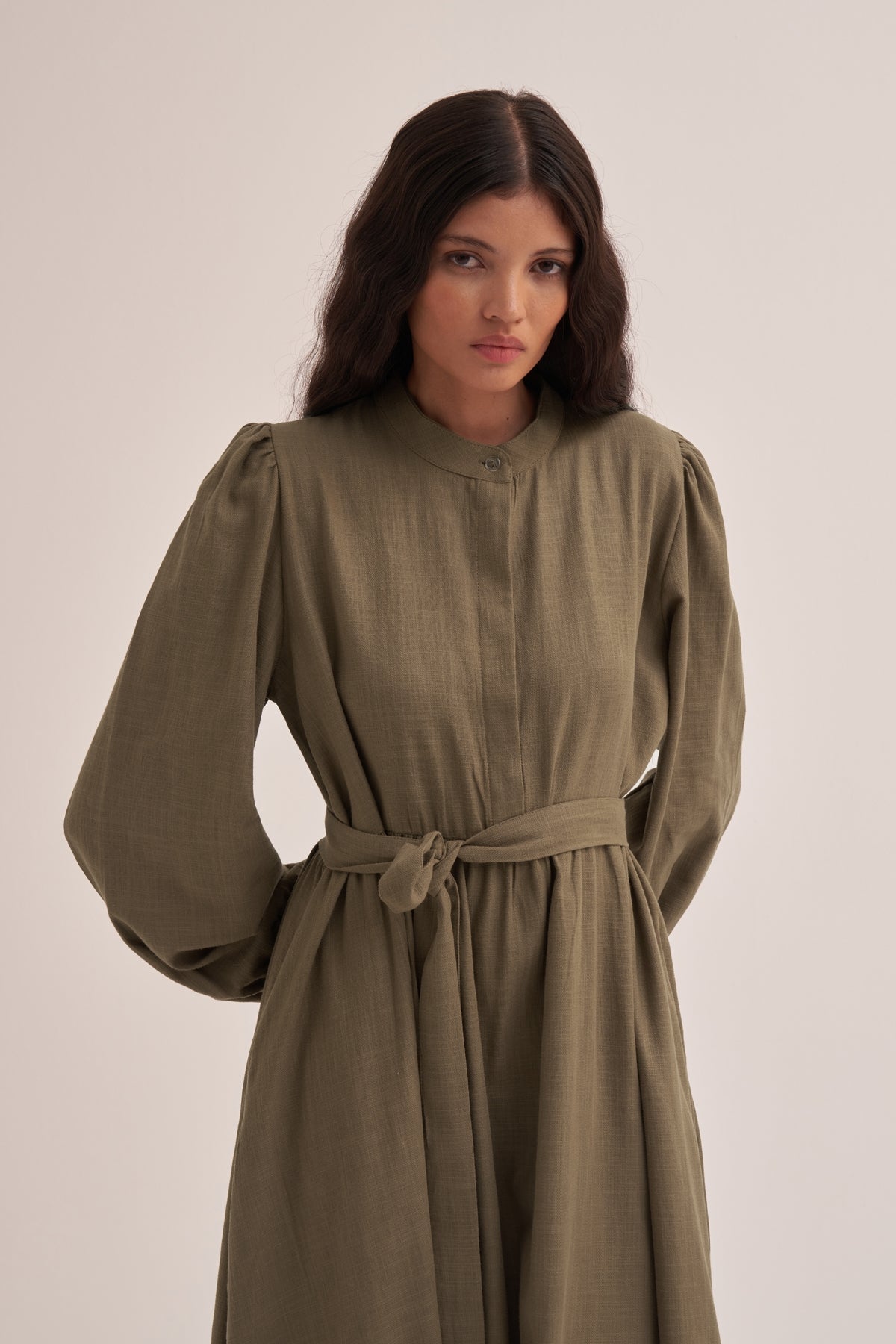 Kadın Organik Pamuk Büzgülü Elbise Kahve