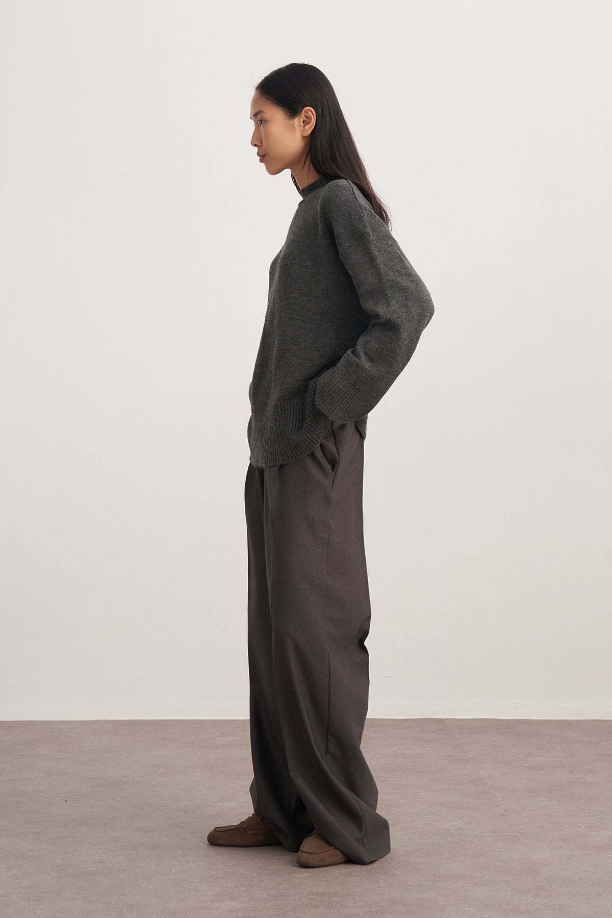 Kadın Dökümlü Pileli Palazzo Pantolon Antrasit