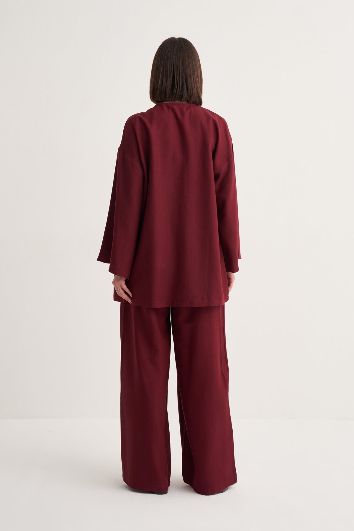 Kadın Dökümlü Pamuklu Kimono Gömlek Bordo