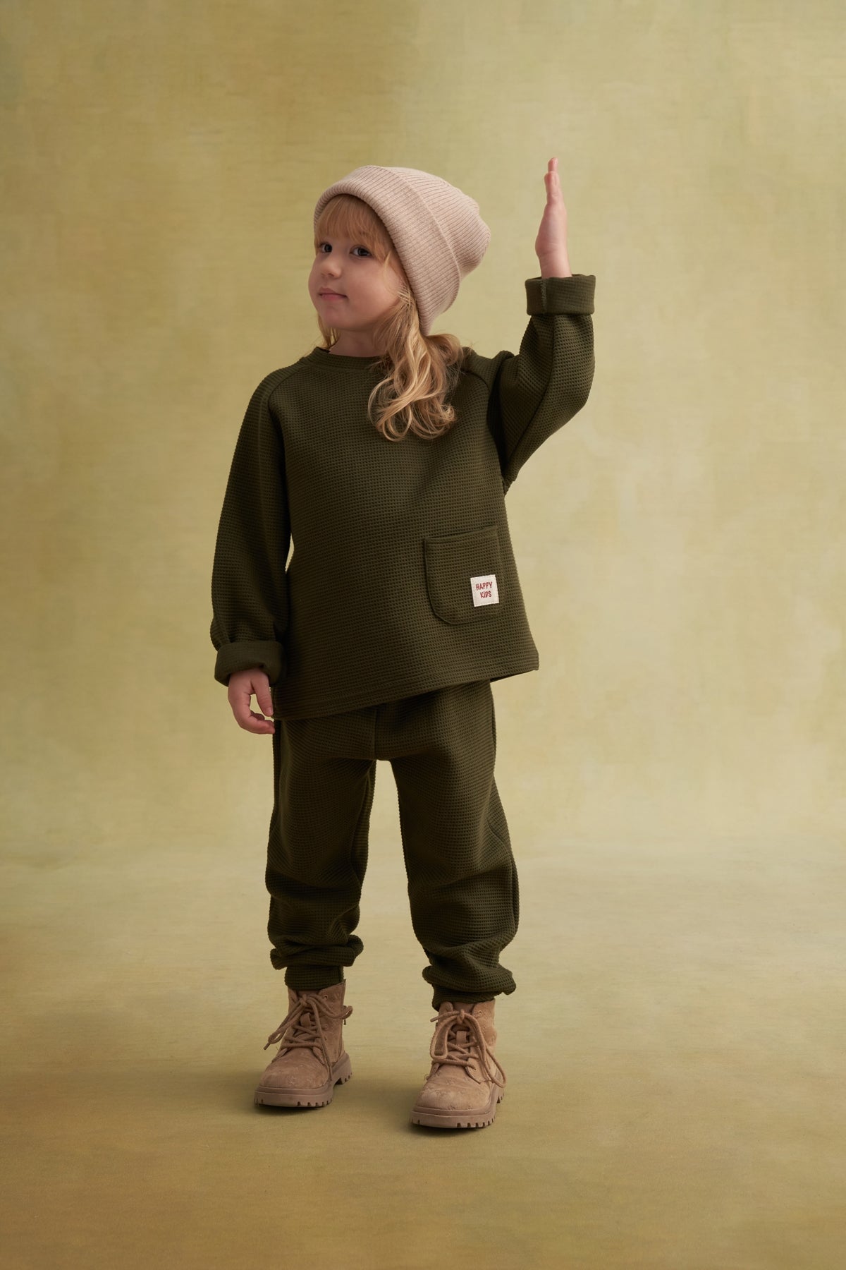 Unisex Çocuk Waffle Takım Yeşil