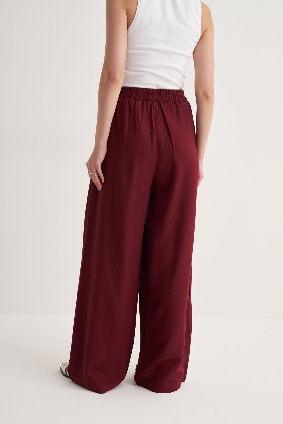 Kadın Dökümlü Pamuklu Pileli Etek Pantolon Bordo