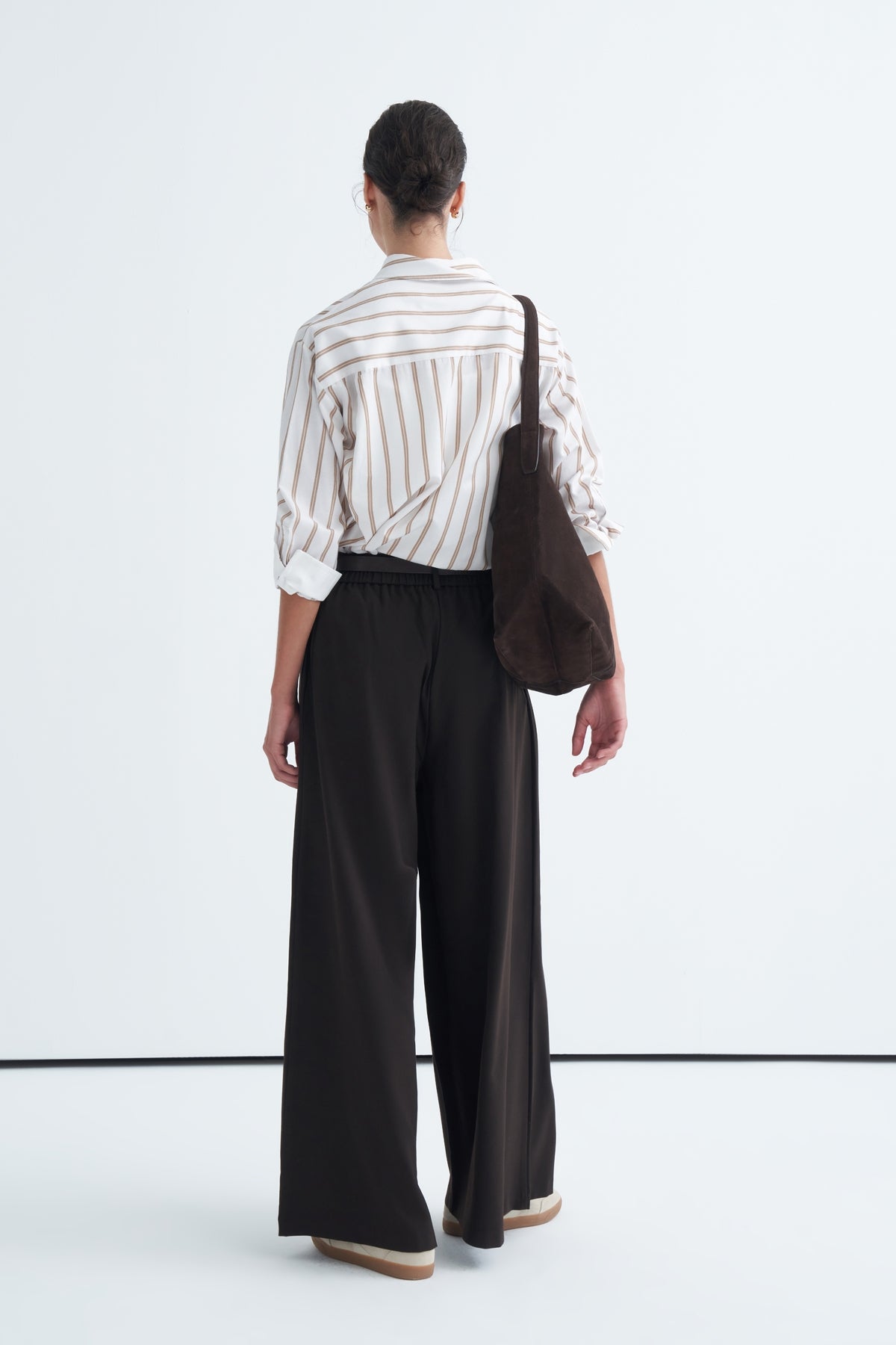 Kadın Çift Pileli Bol Paça Palazzo Pantolon Acı Kahve