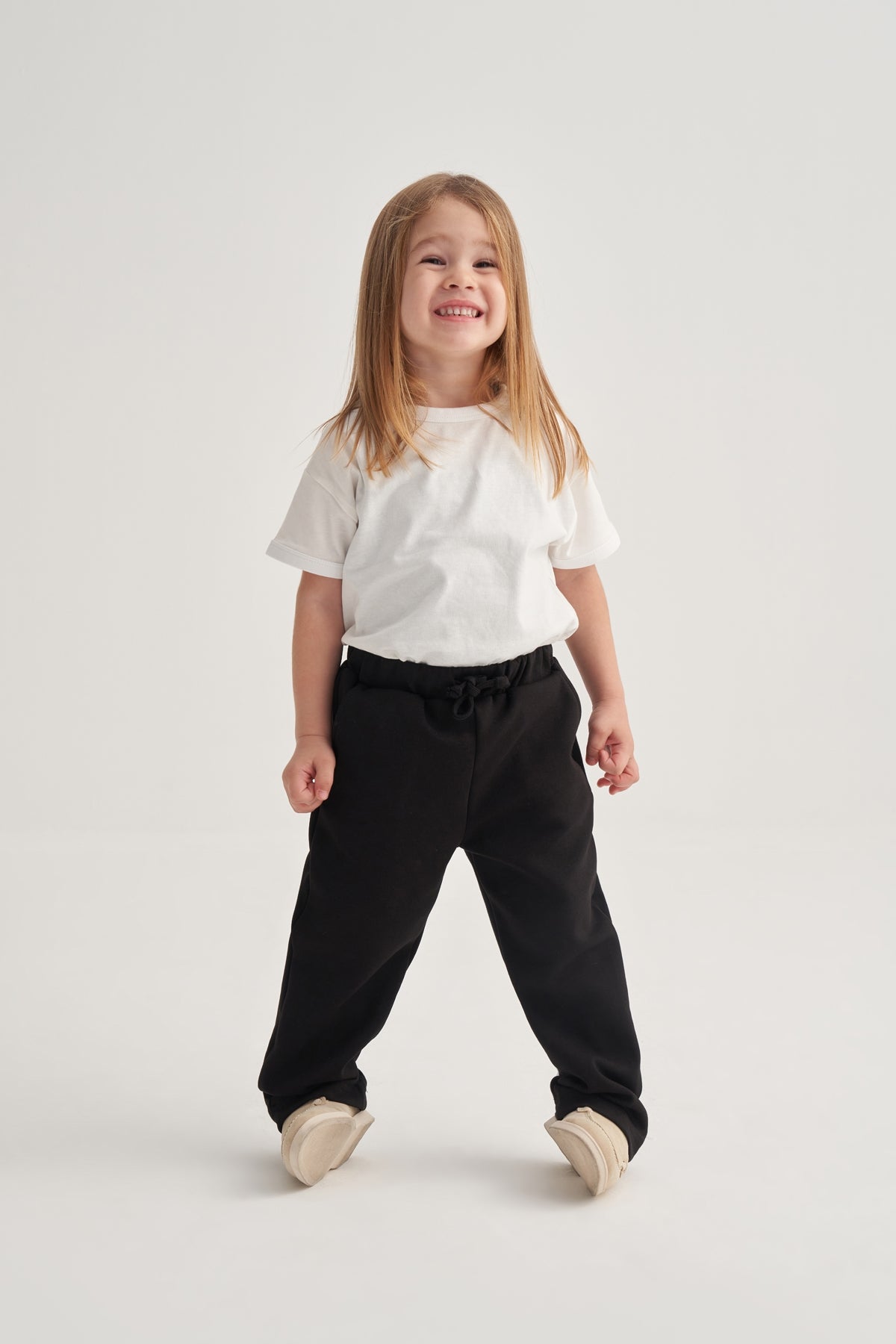 Unisex Çocuk İnterlok Düz Kesim Pantolon Siyah