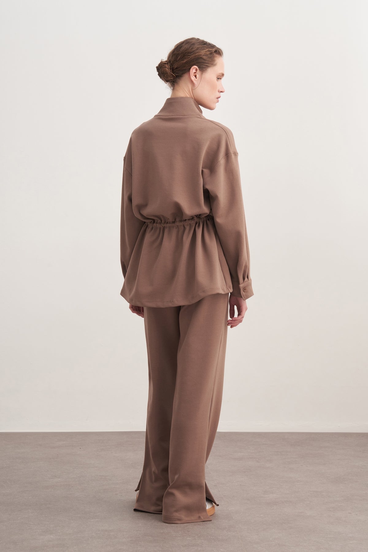 Kadın İnterlok Oversize Spor Ceket Takım Kahve