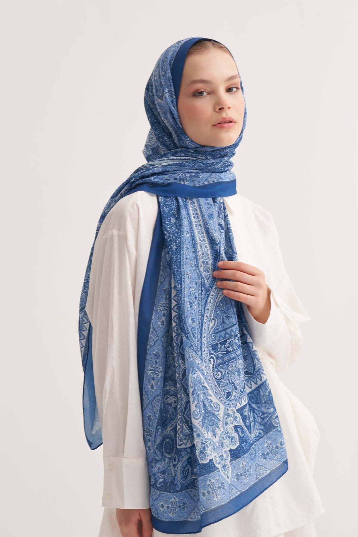 Kadın Violet Desen Soft Şal Mavi