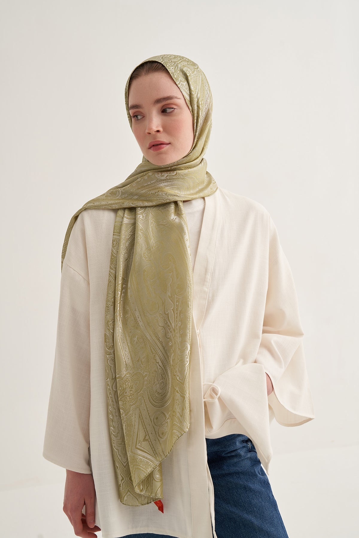 Kadın İpeksi Jakar Şal Yeşil