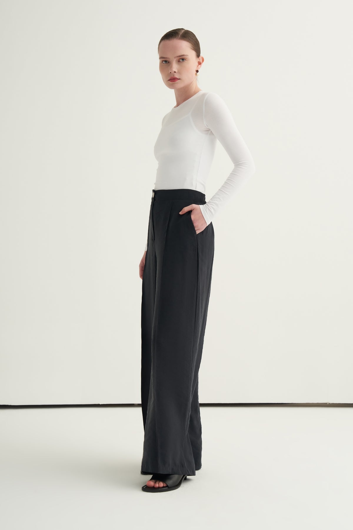 Kadın Modal Nervürlü Palazzo Pantolon Siyah