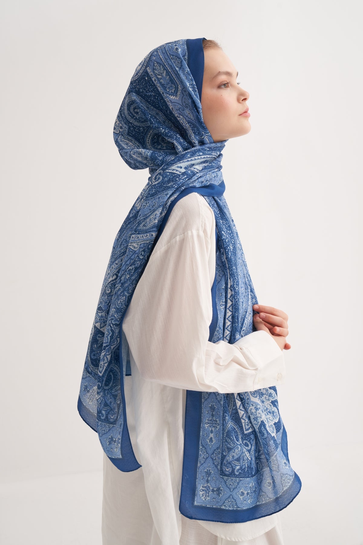 Kadın Violet Desen Soft Şal Mavi