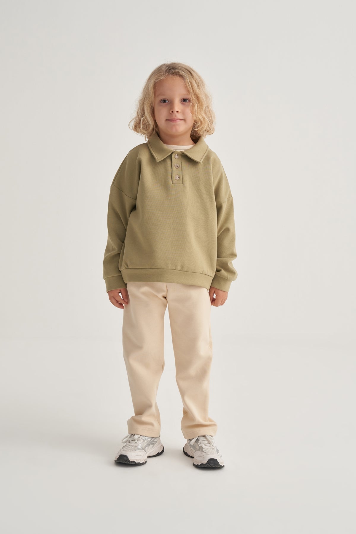 Unisex Çocuk İnterlok Düz Kesim Pantolon Bej