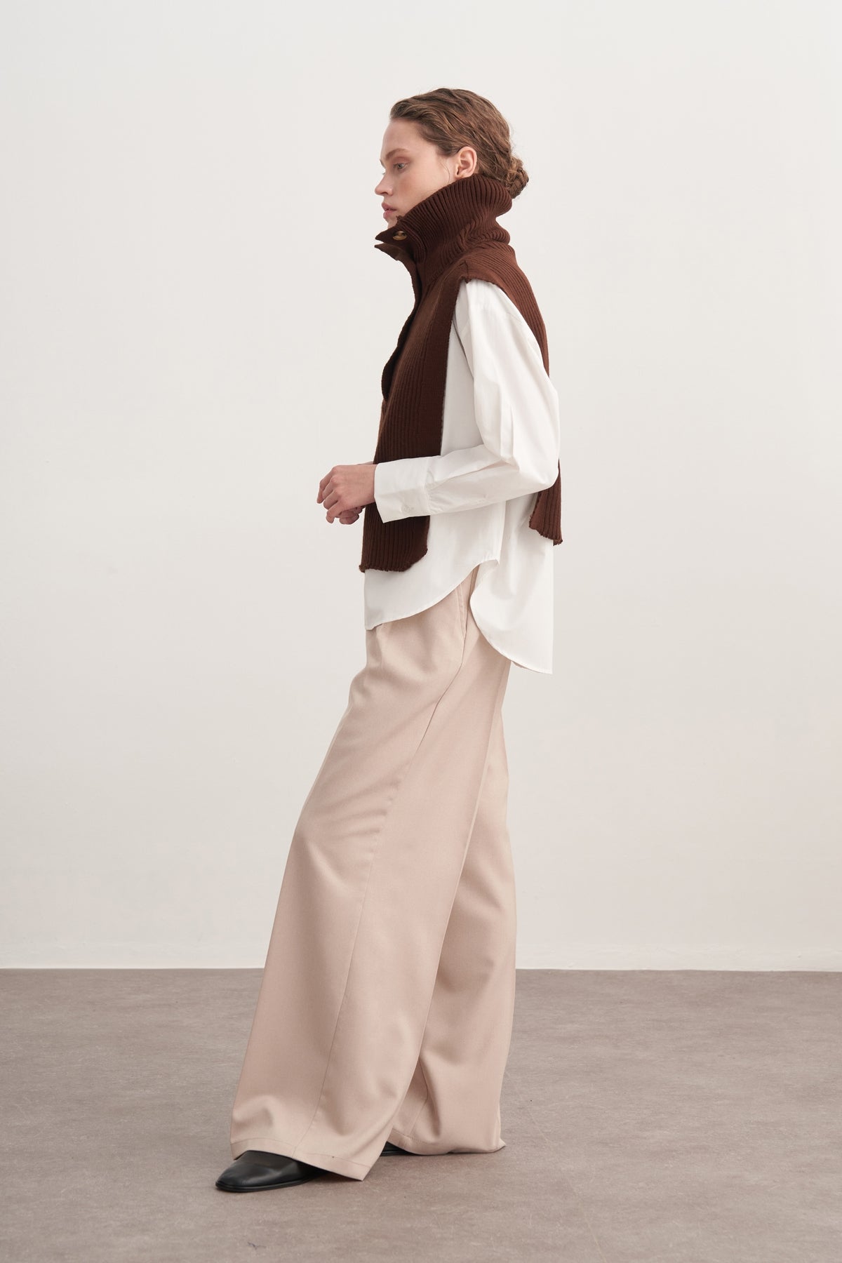 Kadın Düğmeli Triko Süveter Kahve