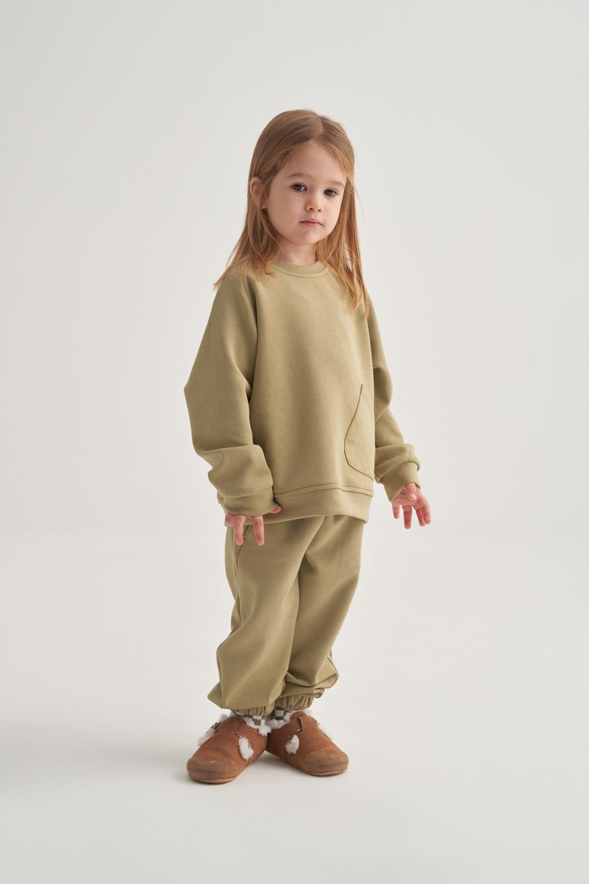 Unisex Çocuk İnterlok Dikiş Detaylı İkili Takım Yeşil