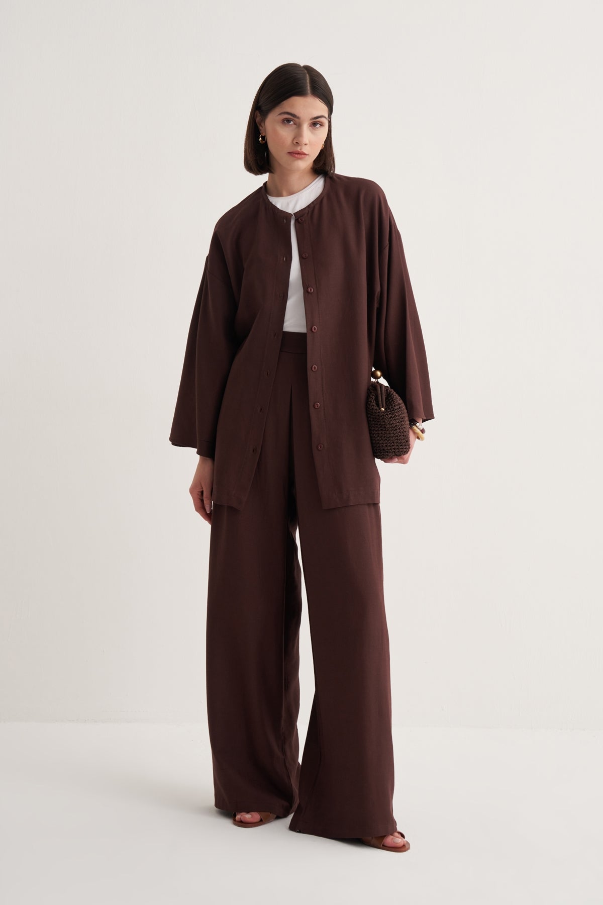 Kadın Dökümlü Pamuklu Pileli Etek Pantolon Acı Kahve