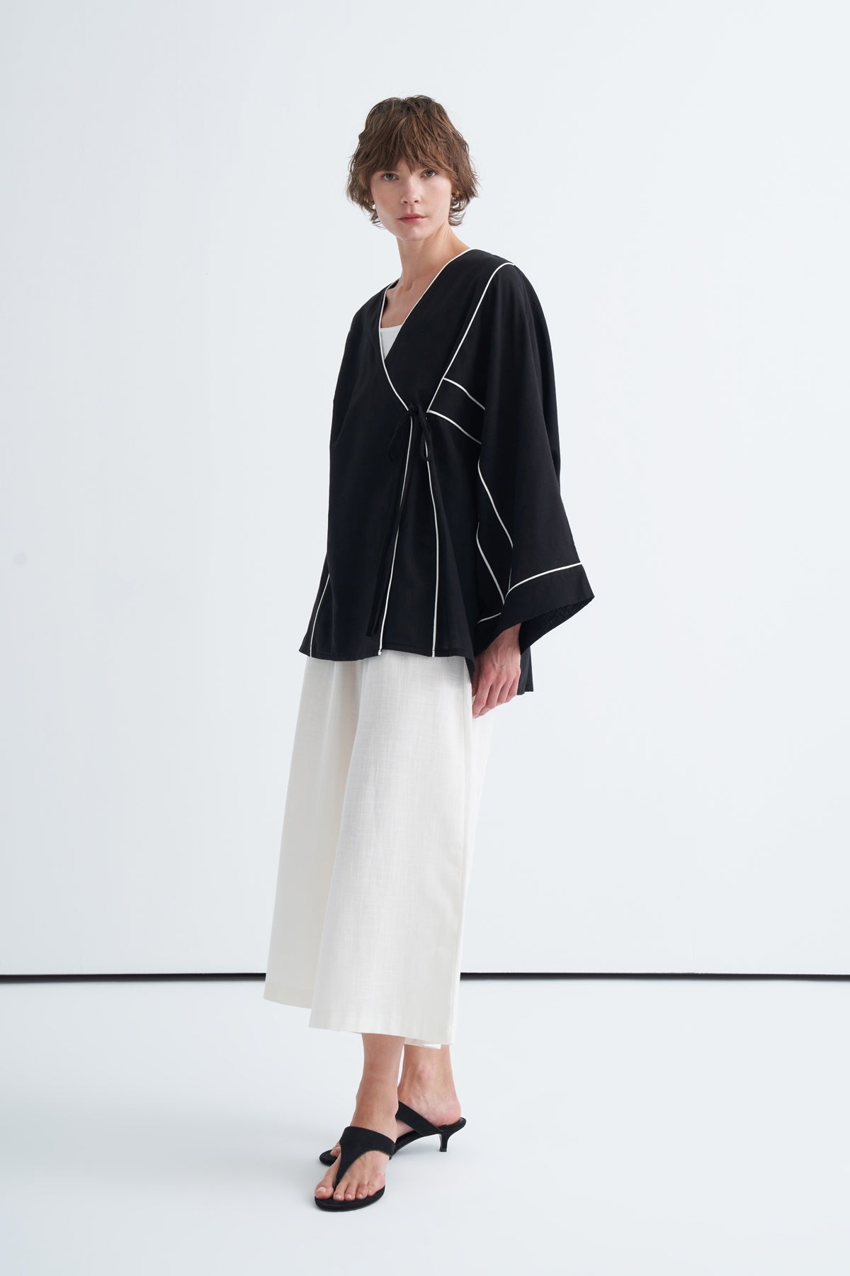 Kadın Kontrast Kimono Pantolon Takım Siyah