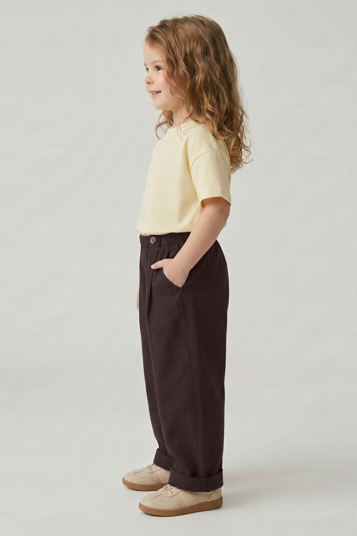 Unisex Çocuk Pileli Pantolon Tişört Takım Sarı/Kahve