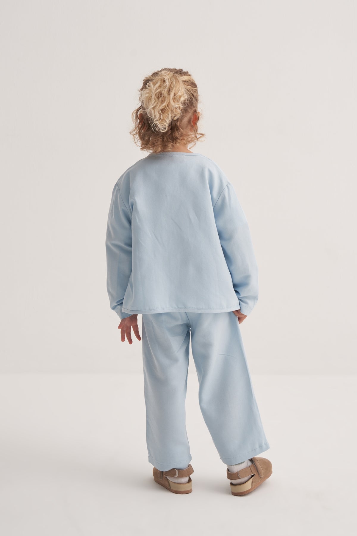 Unisex Çocuk Dökümlü Pamuklu Beli Lastikli Pantolon Mavi