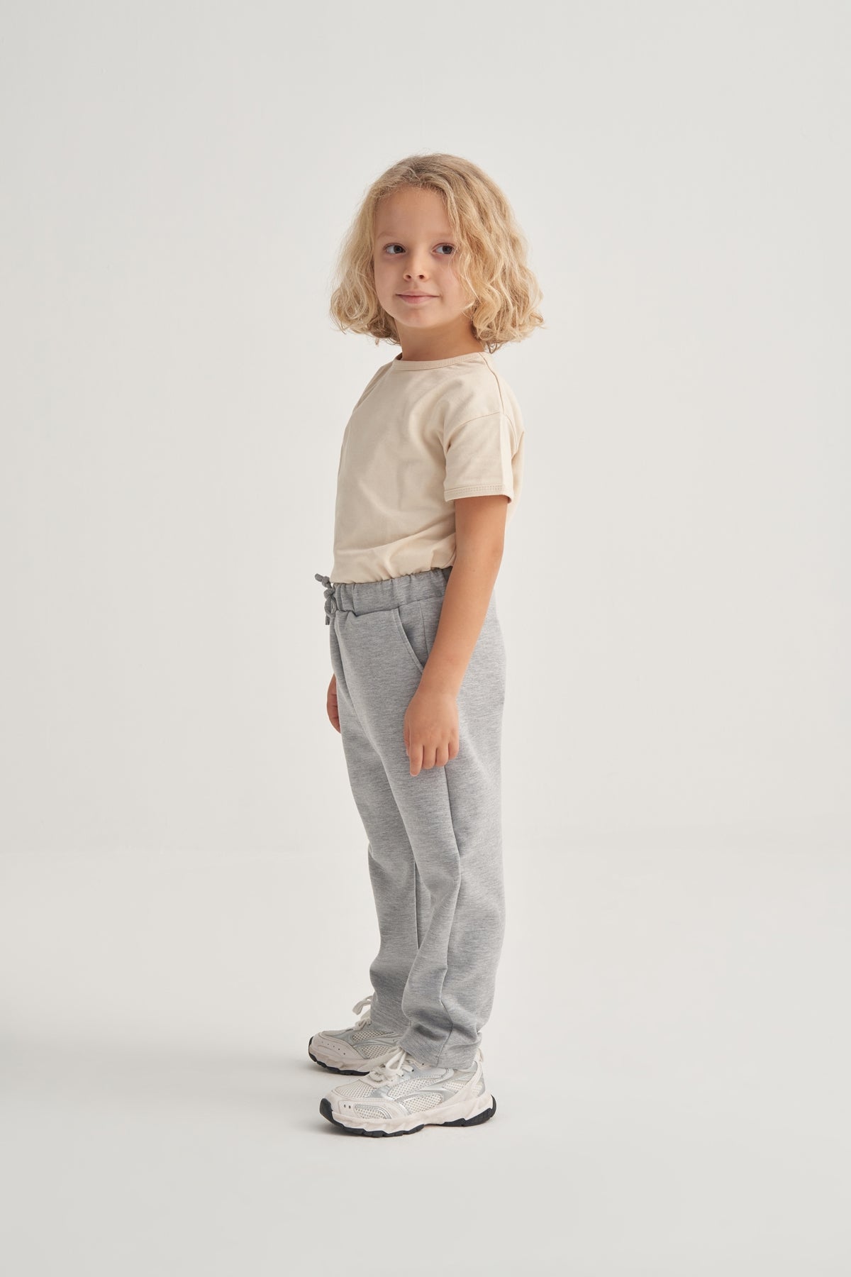 Unisex Çocuk İnterlok Düz Kesim Pantolon Gri Melanj