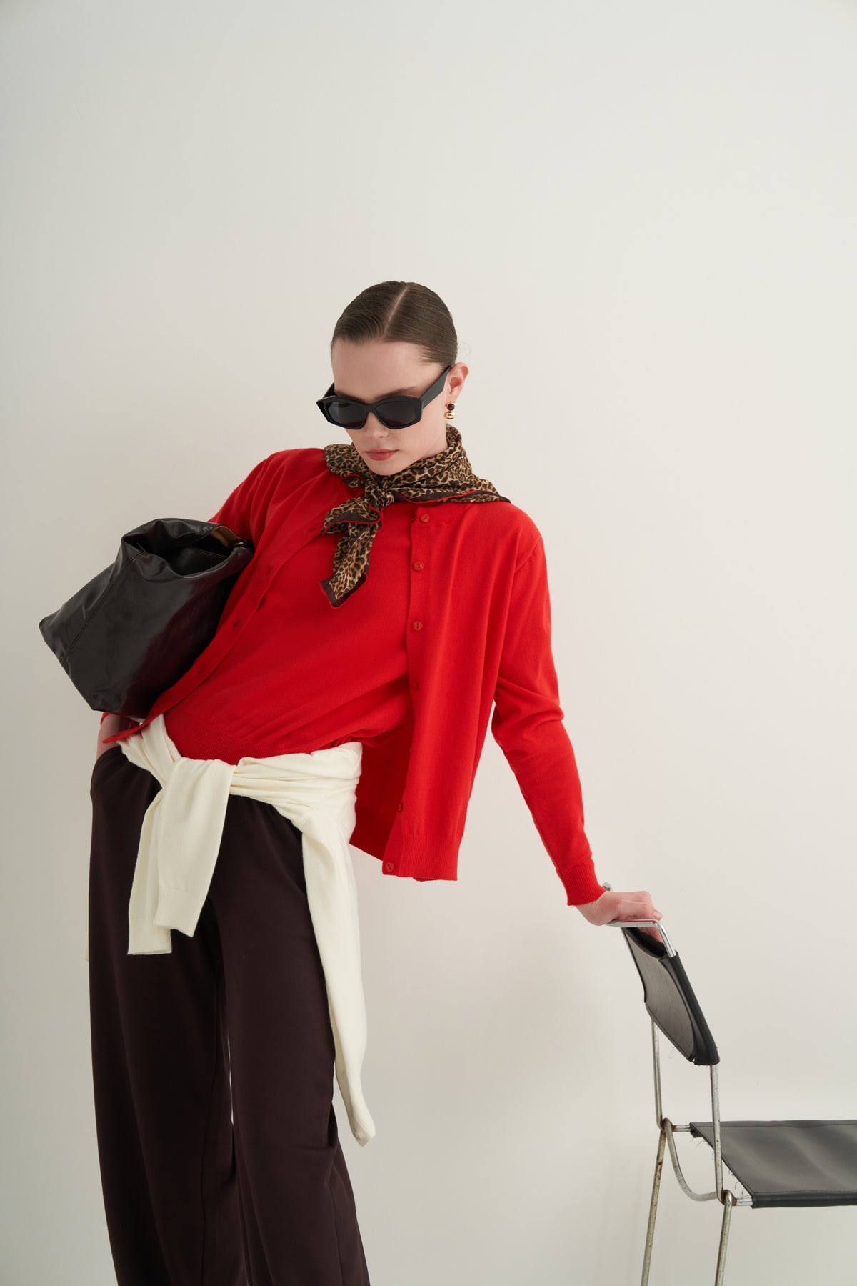 Kadın Viskon Triko Tişörtlü Hırka Takım Kırmızı