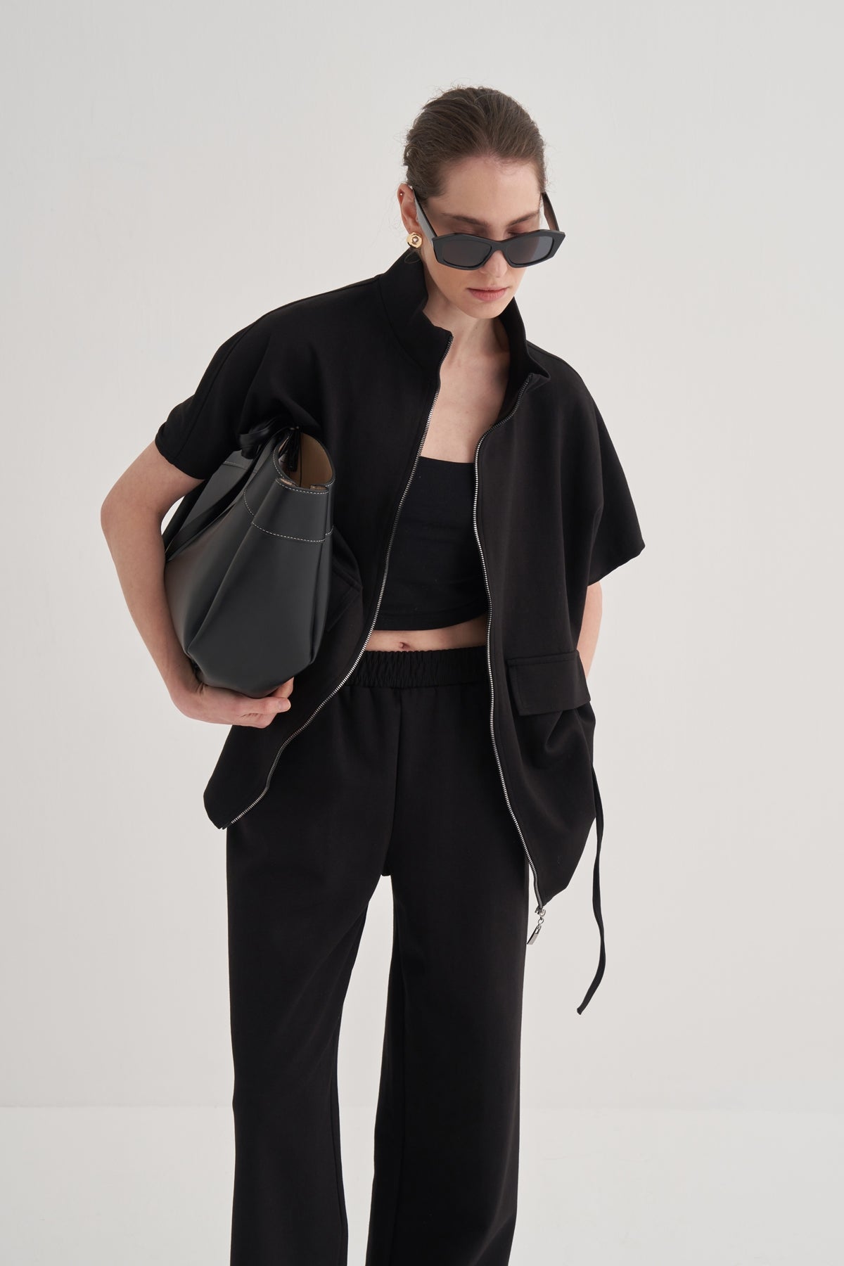 Kadın İnterlok Oversize Yelek Siyah