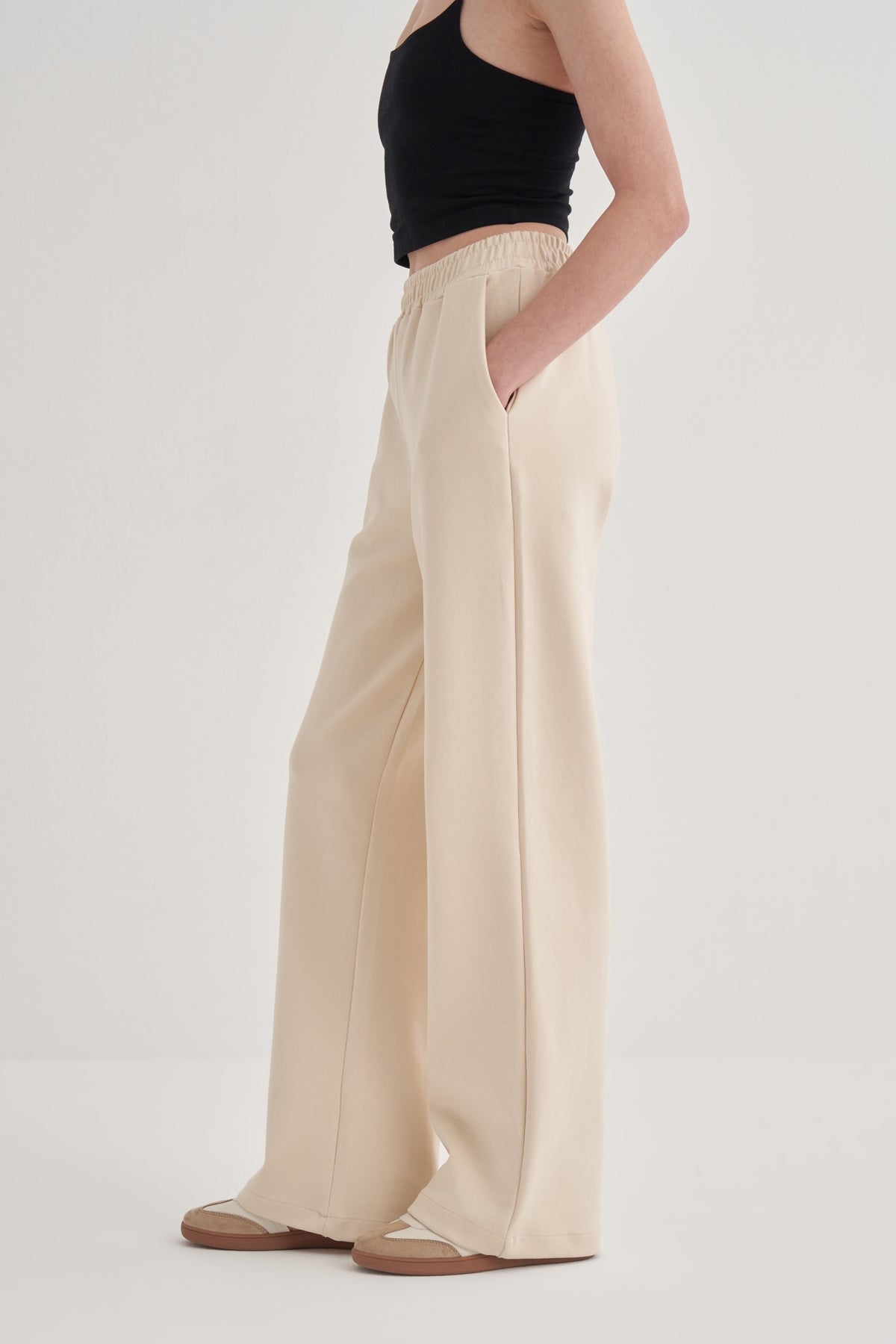 Kadın İnterlok Palazzo Pantolon Bej
