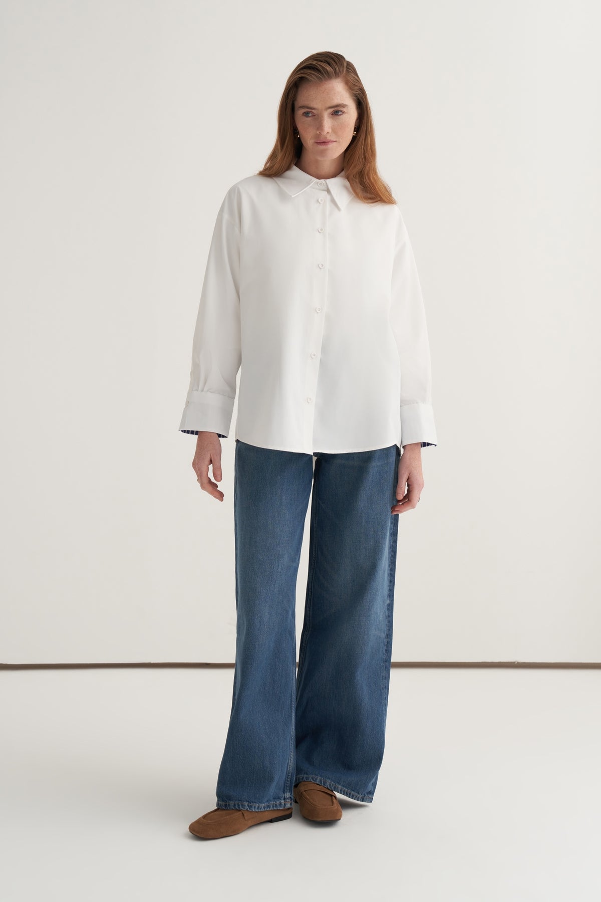 Kadın Poplin Kontrast Manşetli Gömlek Ekru