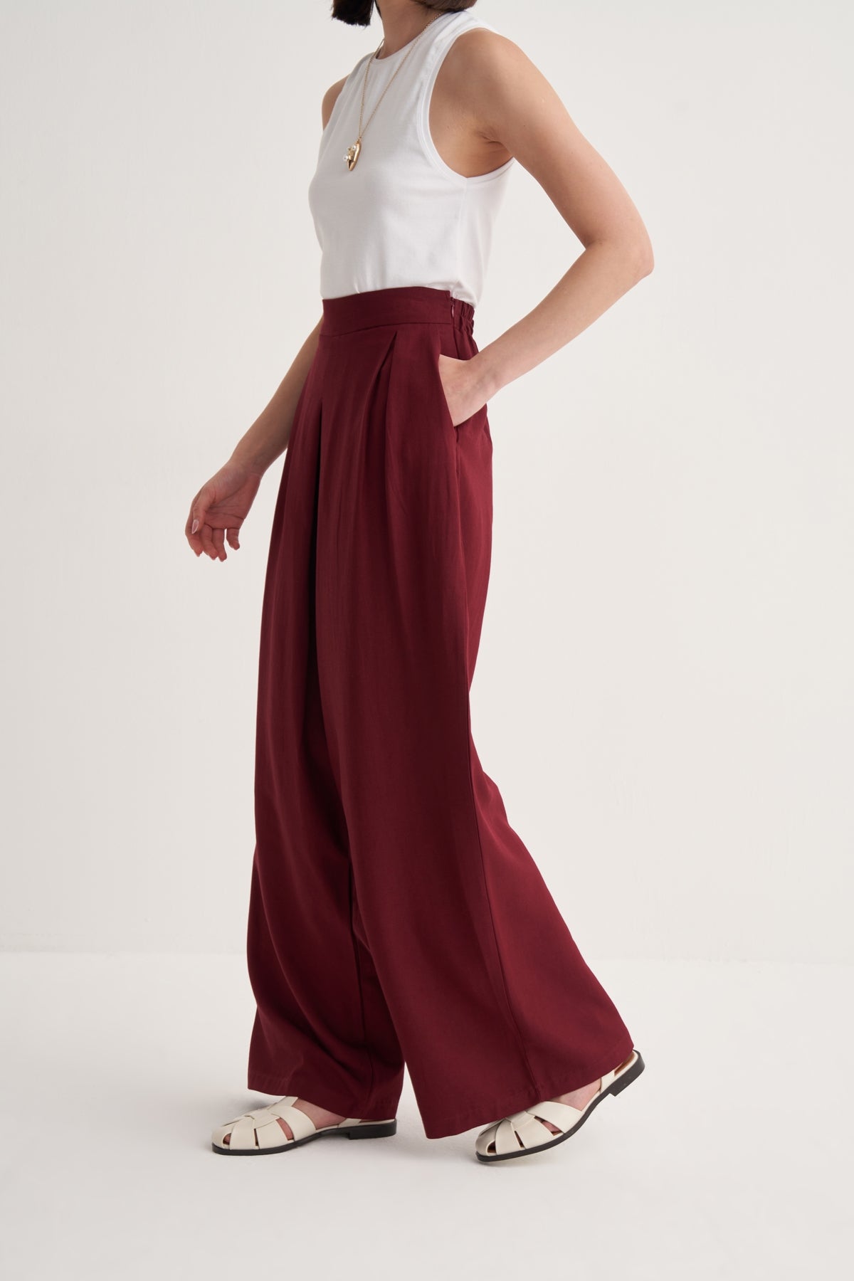 Kadın Dökümlü Pamuklu Pileli Etek Pantolon Bordo