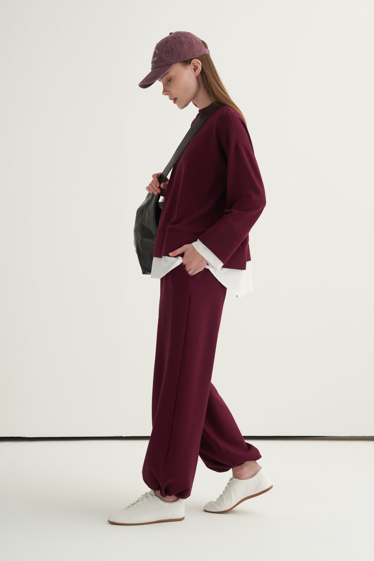 Kontrast Detaylı Sweat Jogger Pantolon Takım Bordo