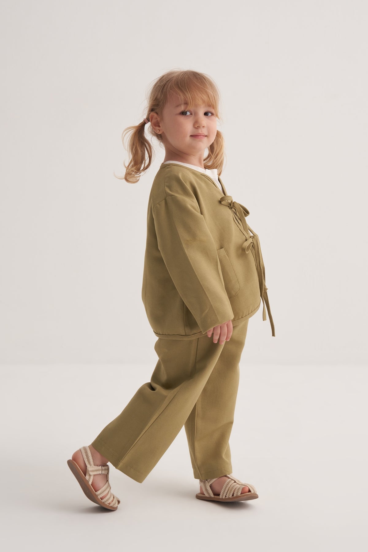 Unisex Çocuk Dökümlü Pamuklu Beli Lastikli Pantolon Yeşil
