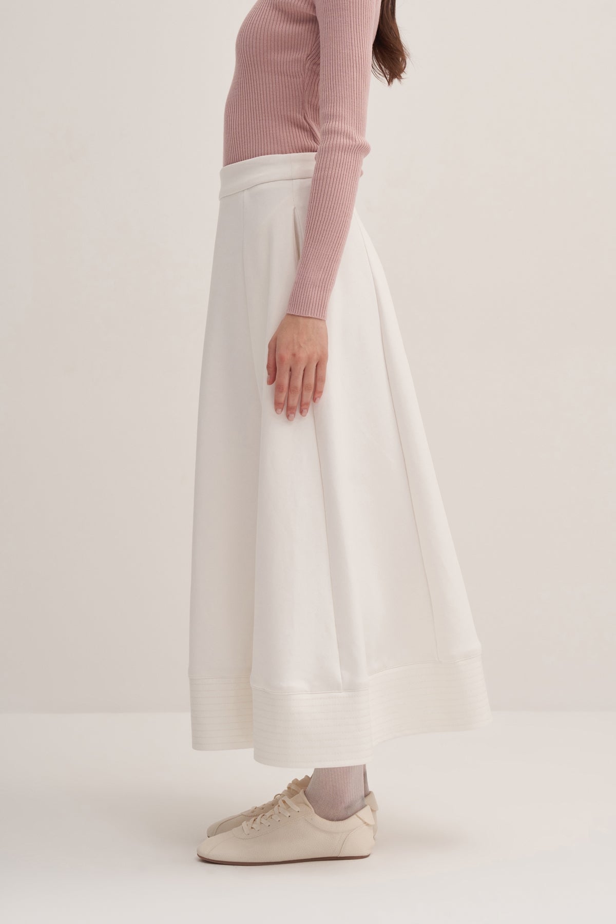 Kadın İnterlok Parçalı Volanlı Etek Ekru