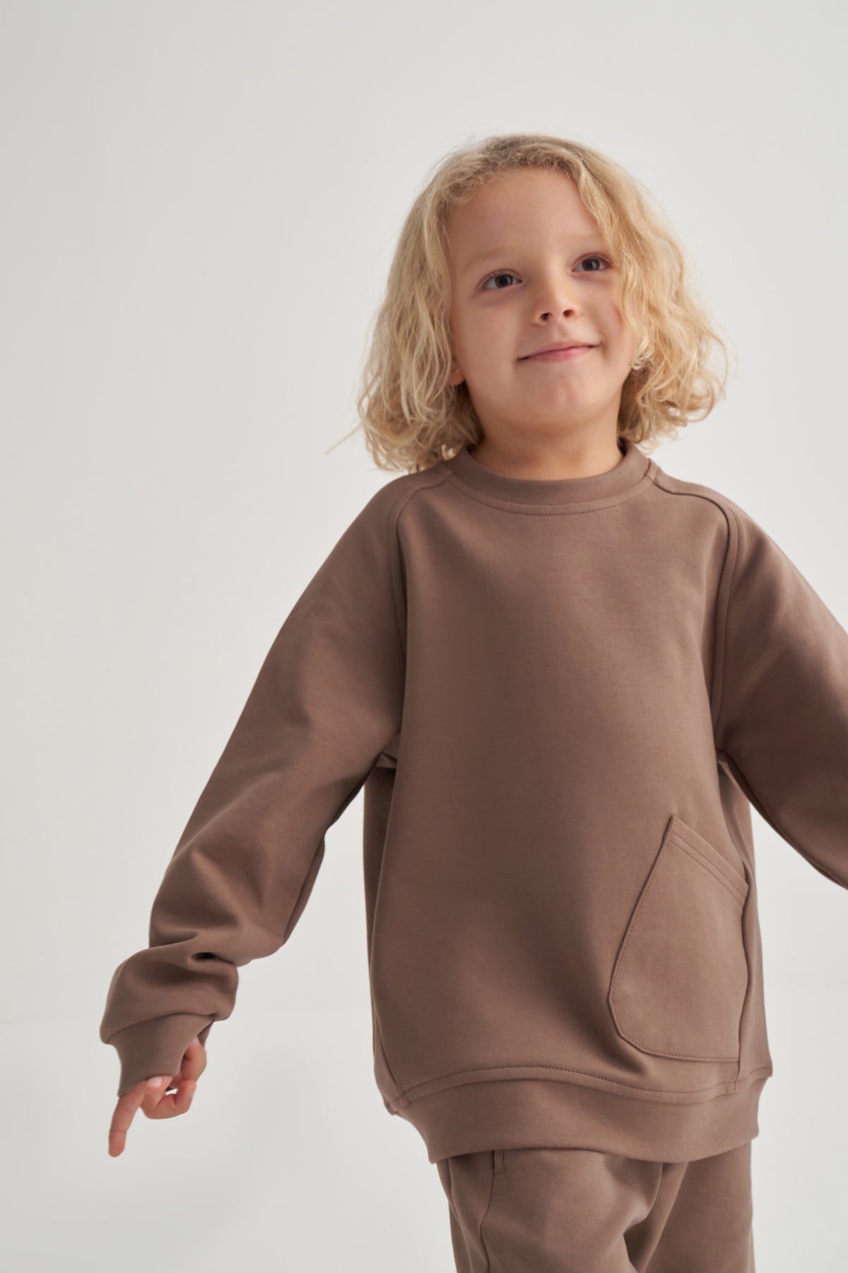 Unisex Çocuk İnterlok Dikiş Detaylı İkili Takım Kahve