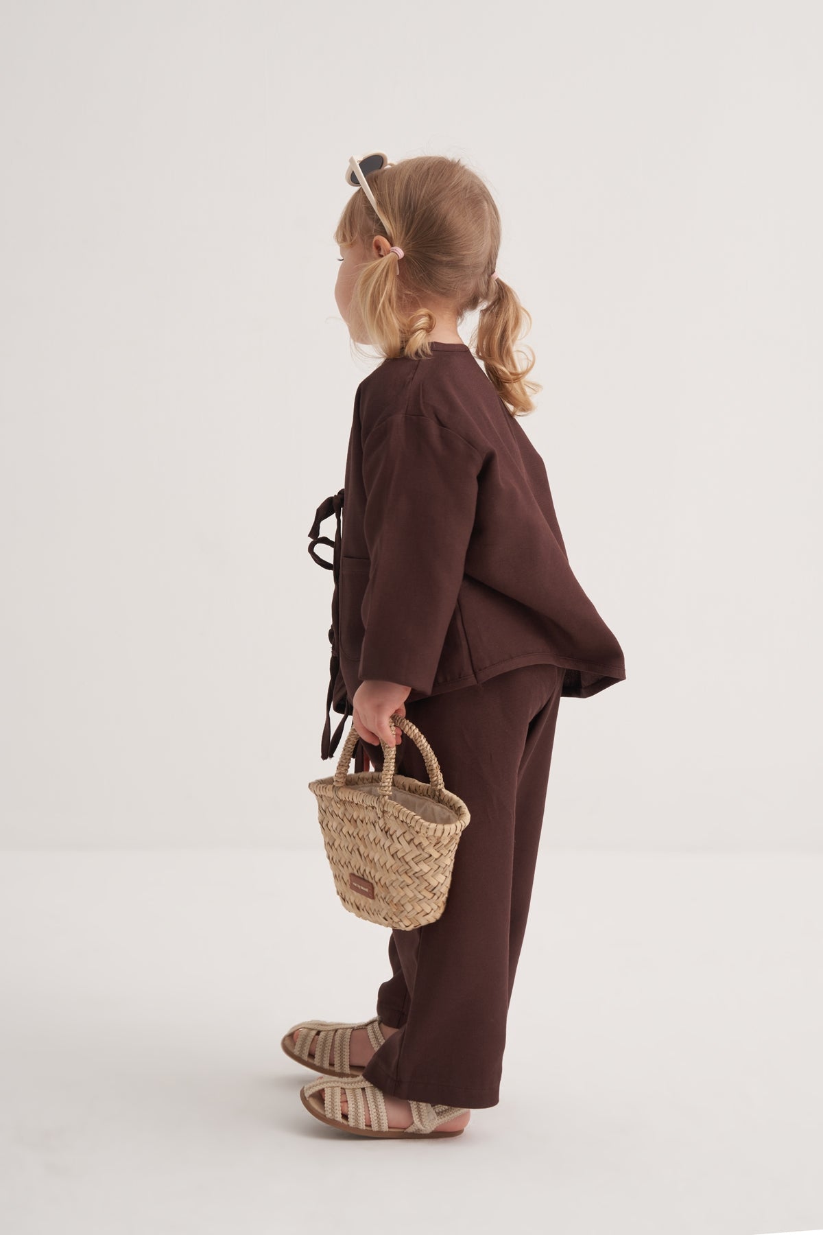 Unisex Çocuk Dökümlü Pamuklu Kimono Acı Kahve