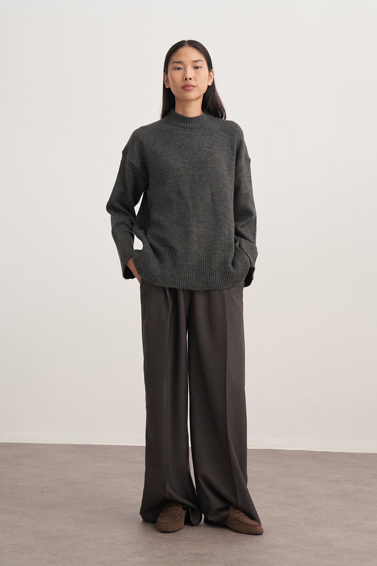 Kadın Basic Triko Kazak Antrasit