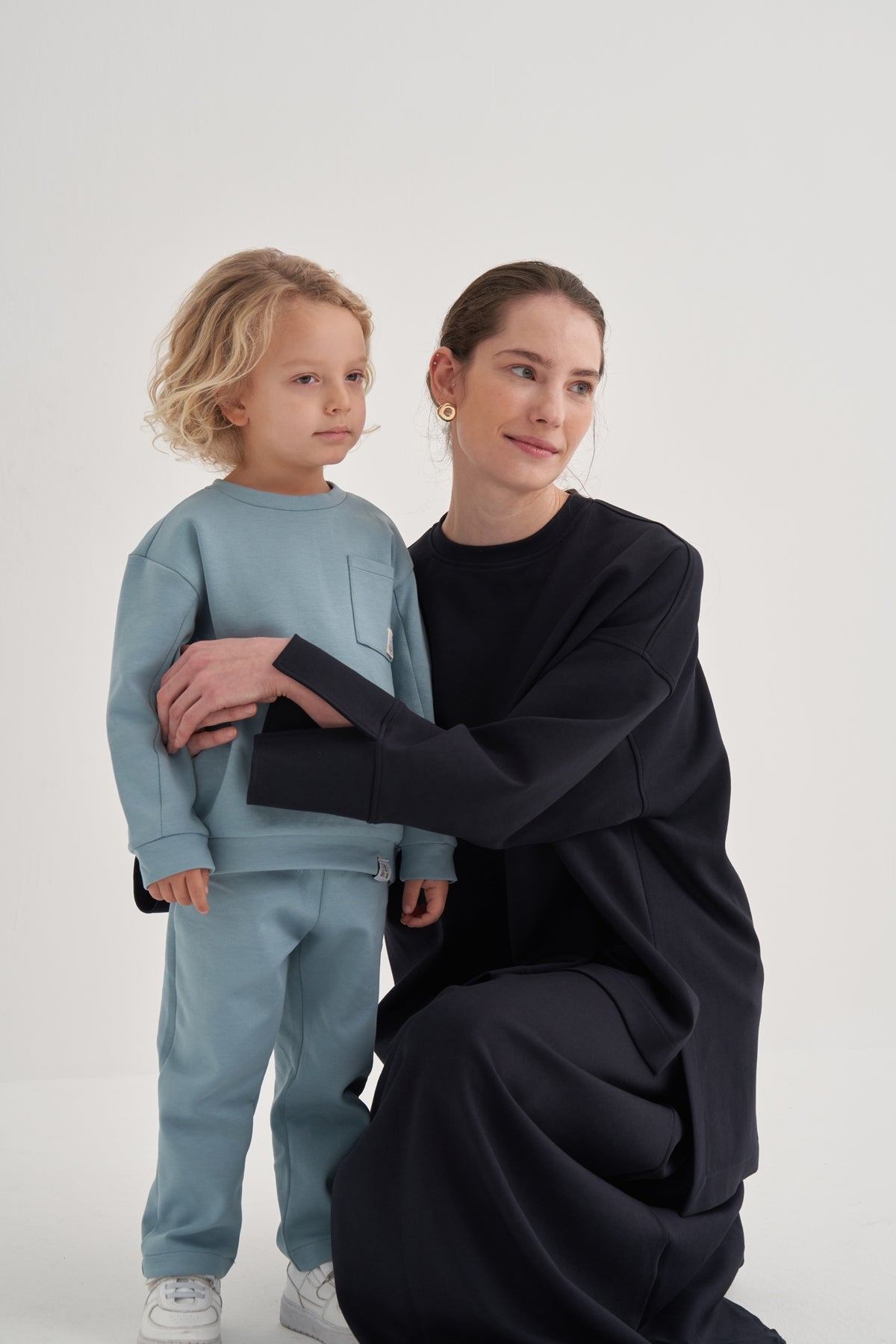 Kadın İnterlok Kol Detaylı Bluz Lacivert