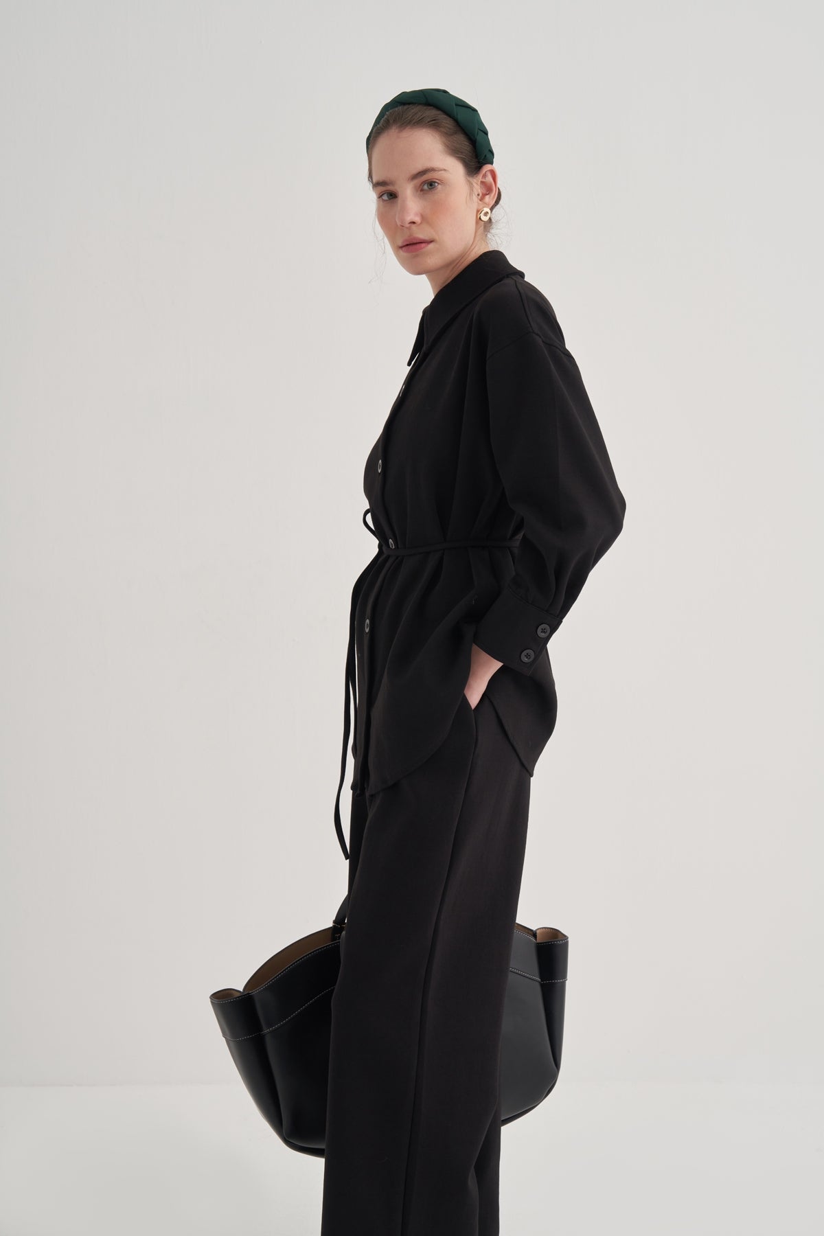 Kadın İnterlok Palazzo Pantolon Siyah