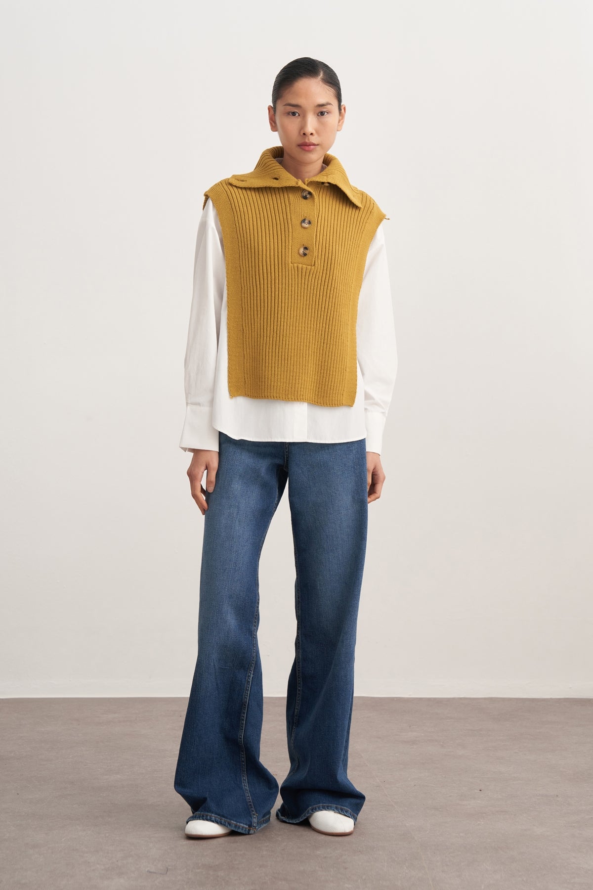 Kadın Düğmeli Triko Süveter Yağ Yeşili