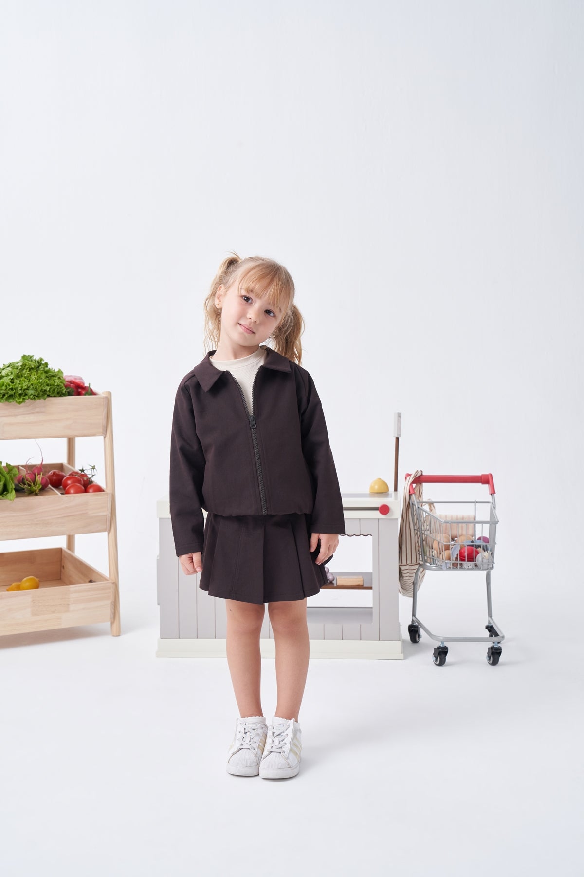 Unisex Çocuk Gabardin Bomber Ceket Kahve