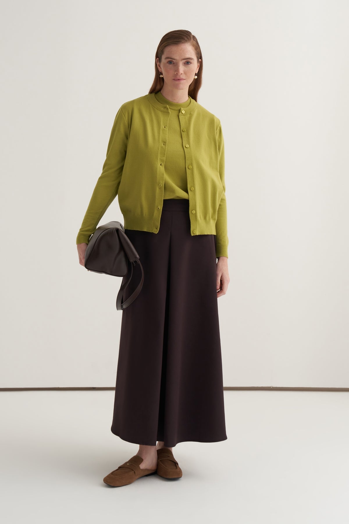 Kadın Gabardin Pilikaşe Etek Kahve