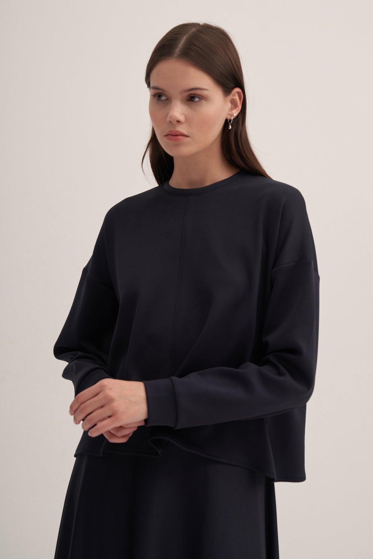 Kadın Scuba Dikişli Bluz Etek Takım Lacivert