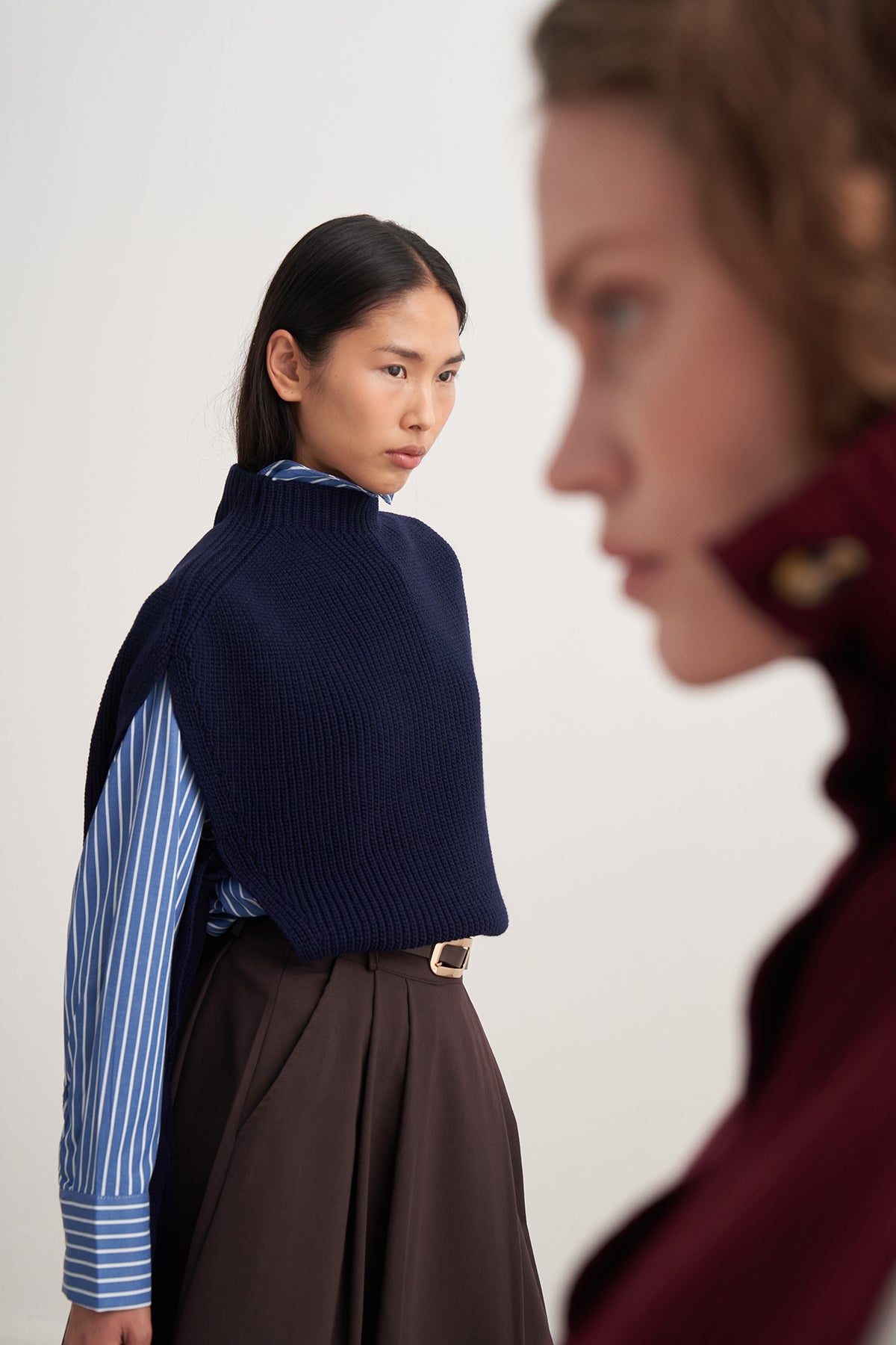 Kadın Bağlama Detaylı Triko Süveter Lacivert