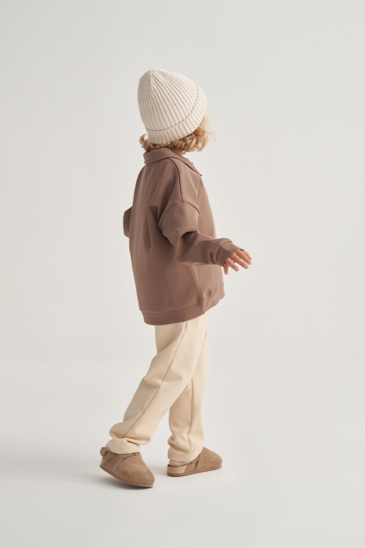 Unisex Çocuk İnterlok Yakalı Sweat Kahve