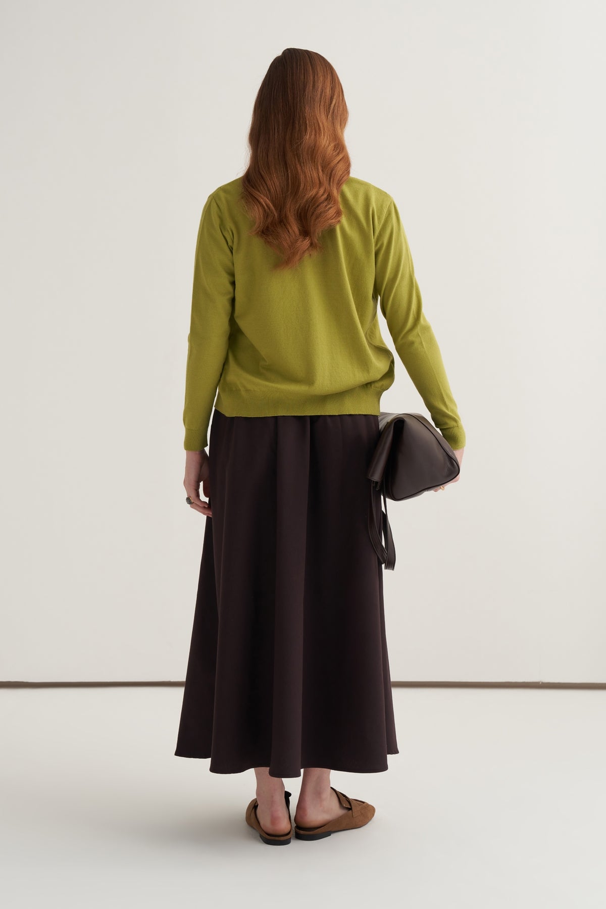 Kadın Gabardin Pilikaşe Etek Kahve